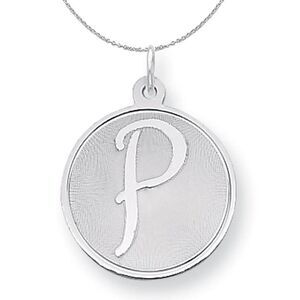 Silver, Makayla Collection, 20mm Disc Initial P Necklace - 24 In